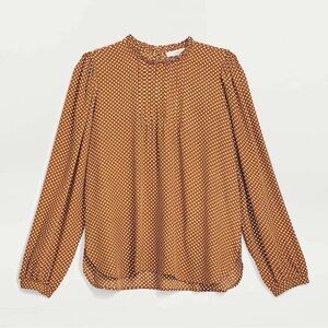 Loft Brown and white polka dot blouse with ruffle neckline